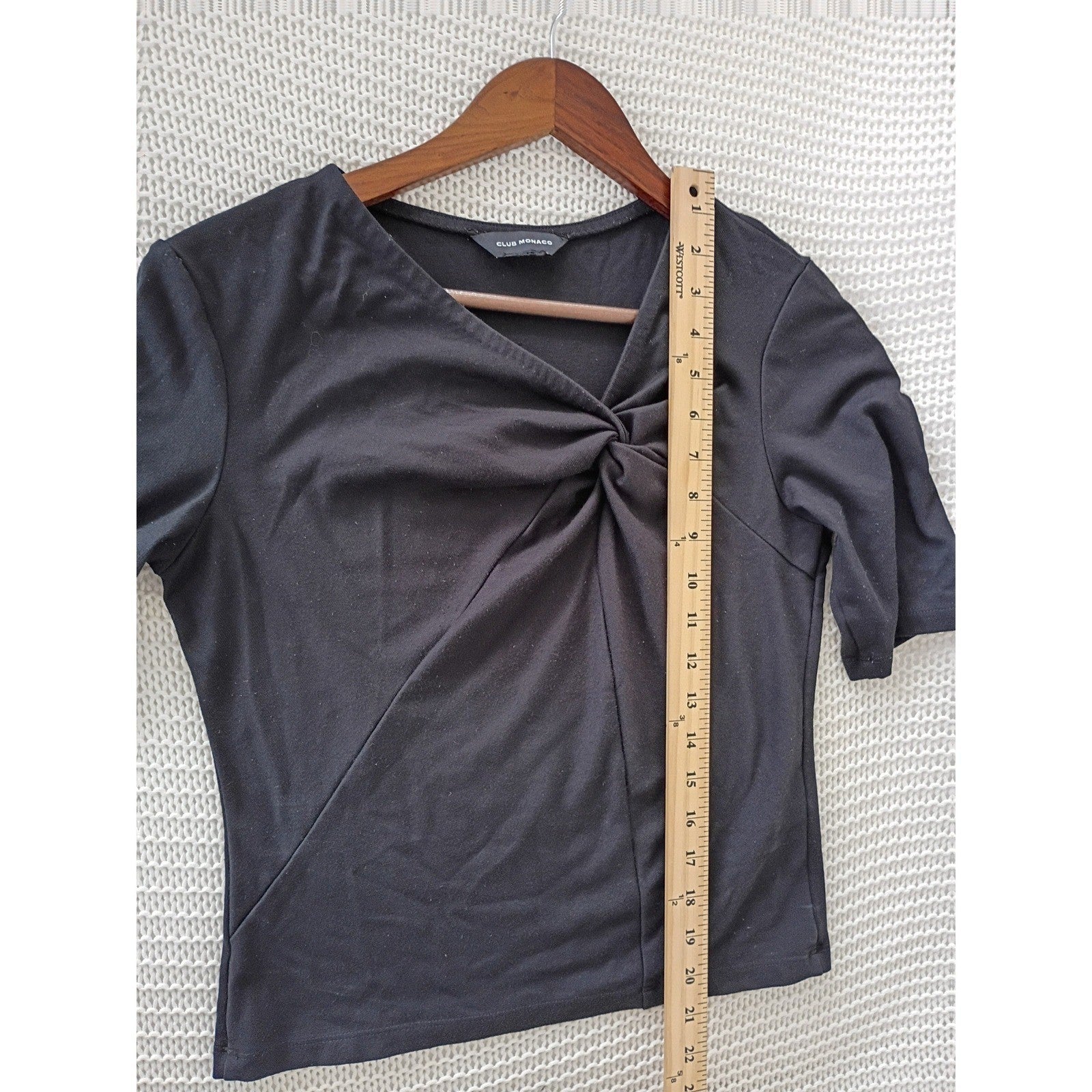 Club Monaco Black Twist Front V Neck Knit Top Elbow Sleeve Slim Fit S