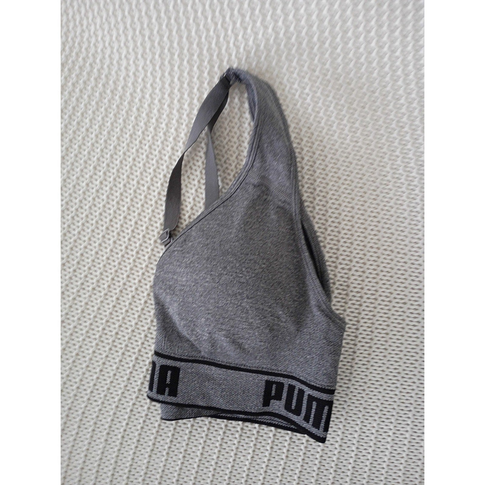 Puma Heather Grey Seamless Cross Back Sports Bra Logo Band Adjustable Small S
