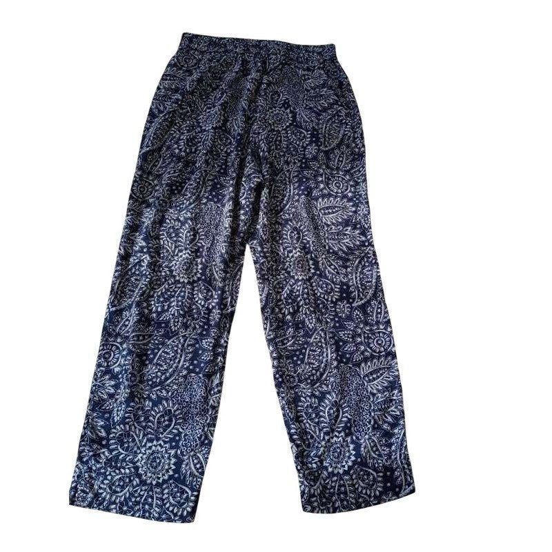 Madewell Blue White Paisley Floral Elastic Waist Viscose Pull On Pants S/M