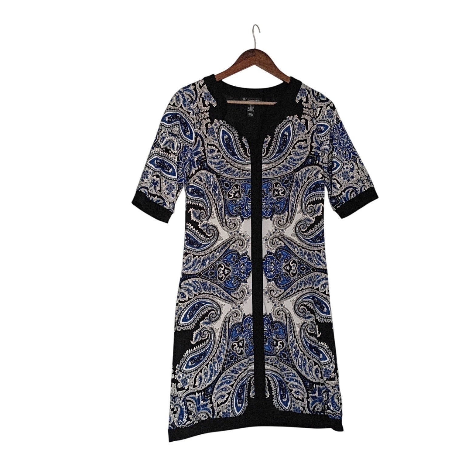 INC International Concepts Paisley Print Zipper Front Dress Womens M Blue Black