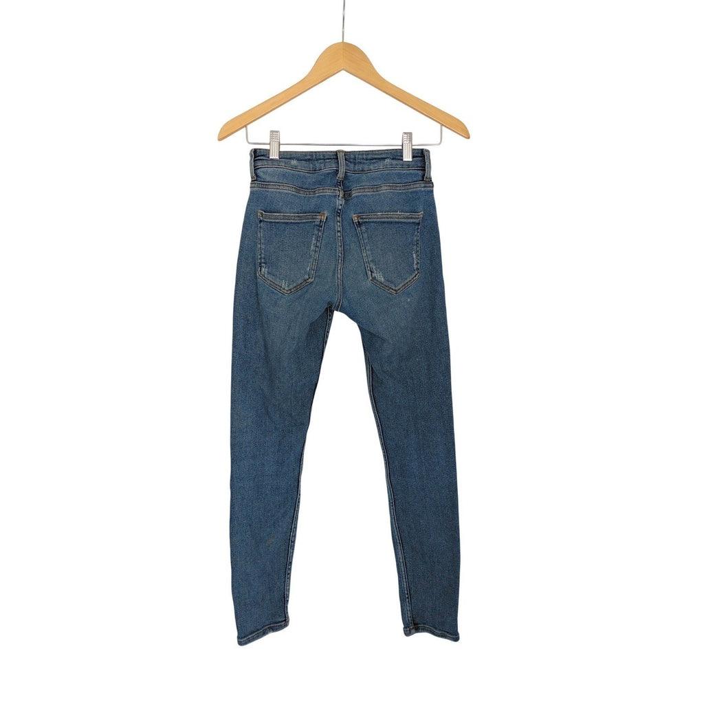 ZARA Women Blue Wash Denim Jeans Slim Fit Distressed Size 36