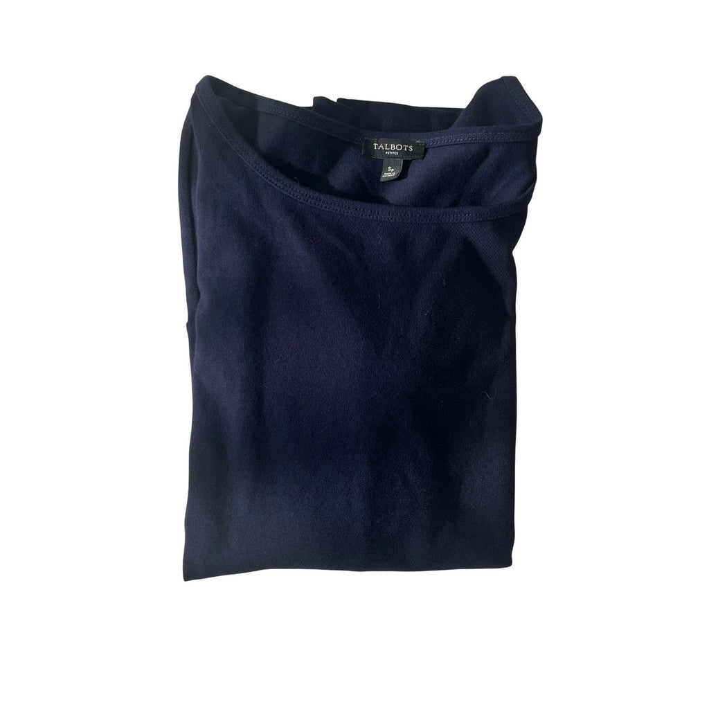 Talbots 100% Cotton Navy Blue Long Sleeve Button Shoulder Top Size SP