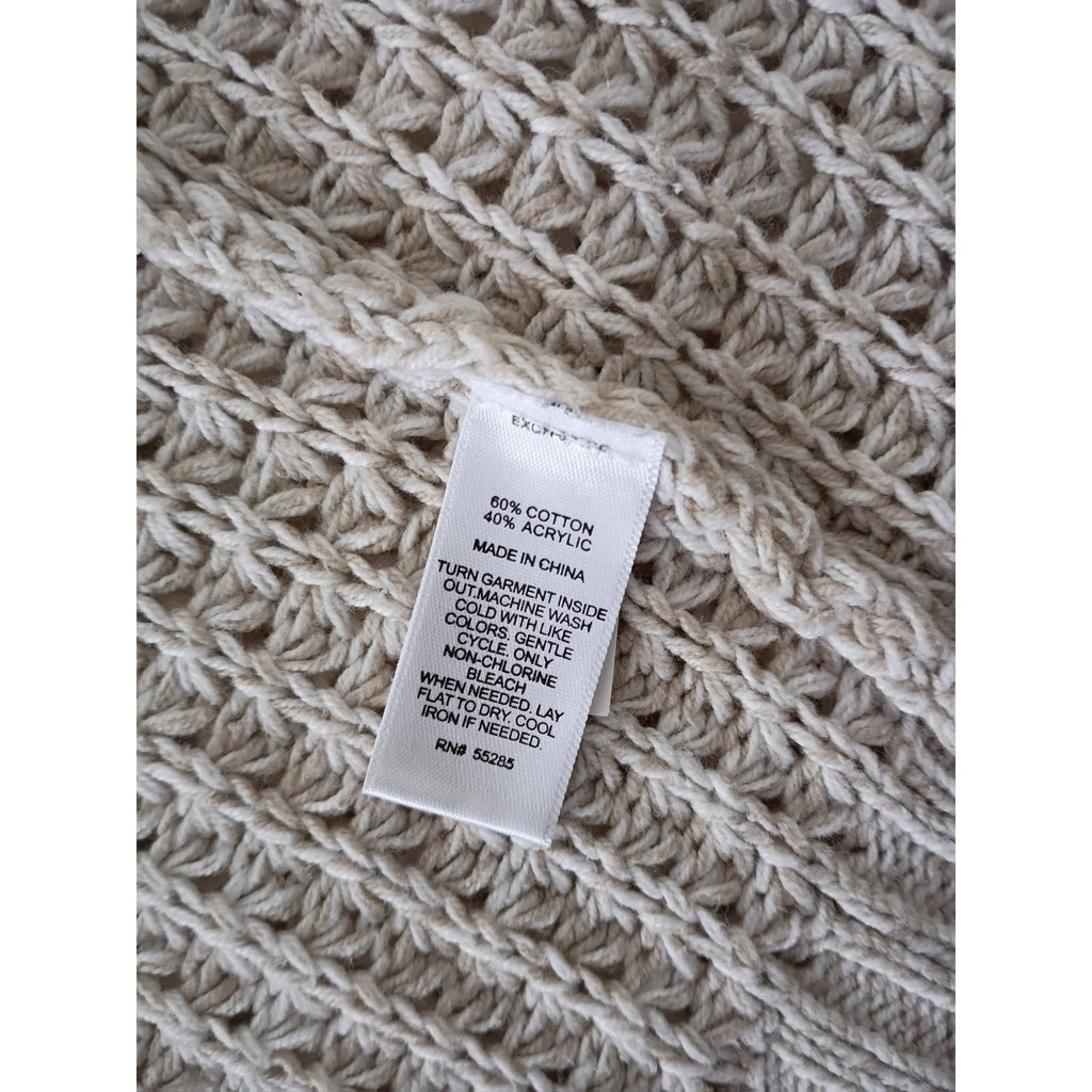 EXPRESS Beige COTTON BLEND Cardigan L Grandmacore Coastal Grandmother Knit