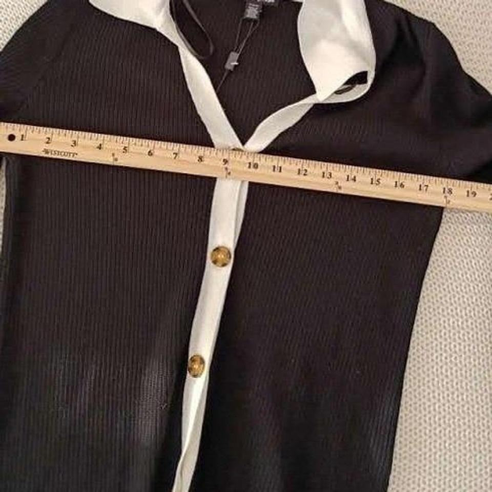 NWT Cable & Gauge Classic Black White Trim Collared Knit Cardigan Button Front M