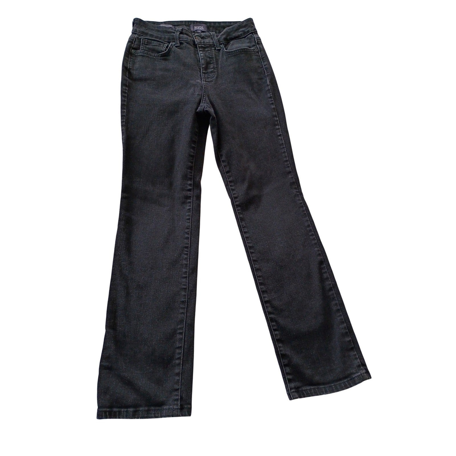 NYDJ Marilyn Straight Leg Jeans Faded Black Lift Tuck Technology 26x28 High Rise