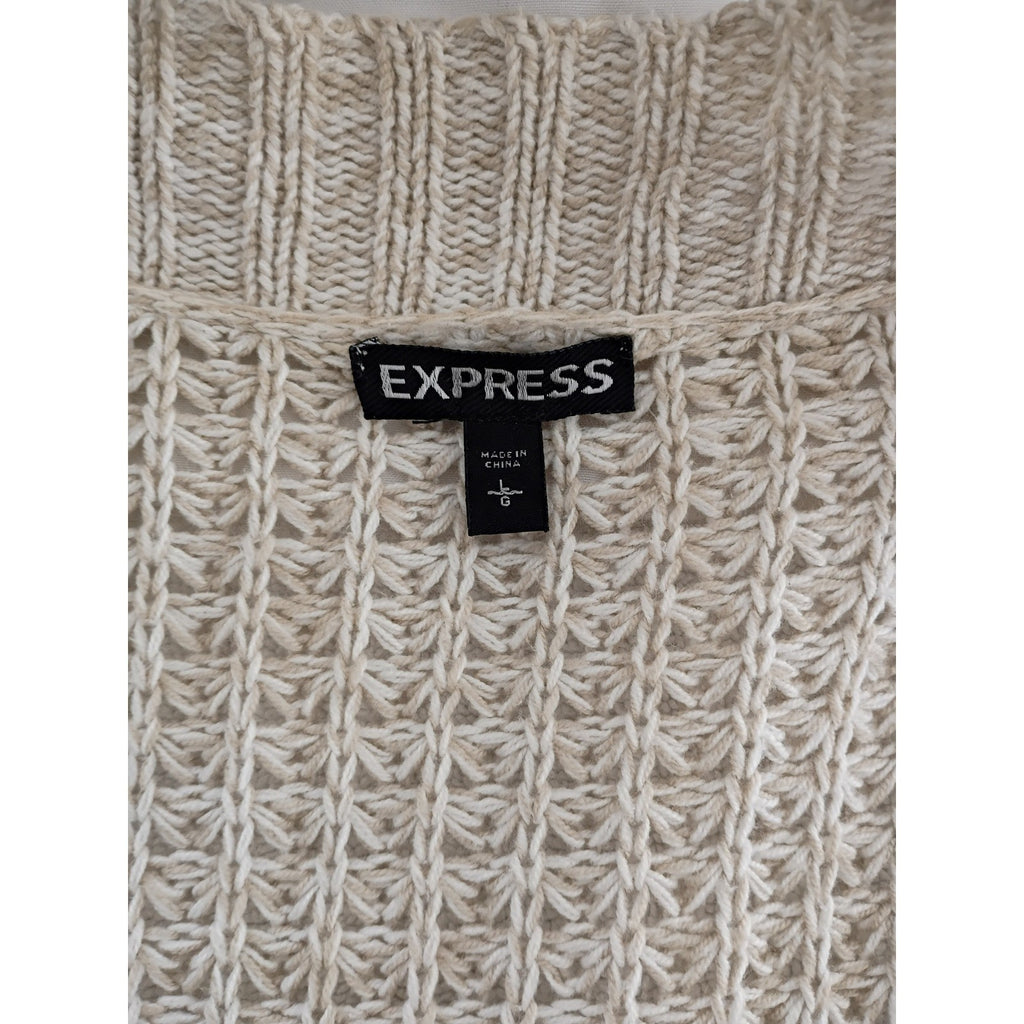 EXPRESS Beige COTTON BLEND Cardigan L Grandmacore Coastal Grandmother Knit