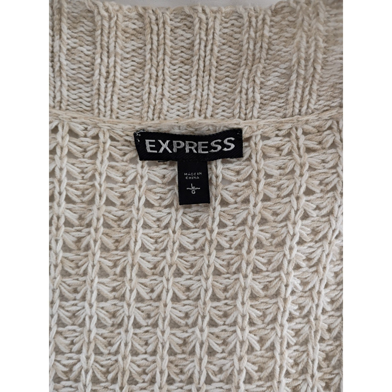 EXPRESS Beige COTTON BLEND Cardigan L Grandmacore Coastal Grandmother Knit