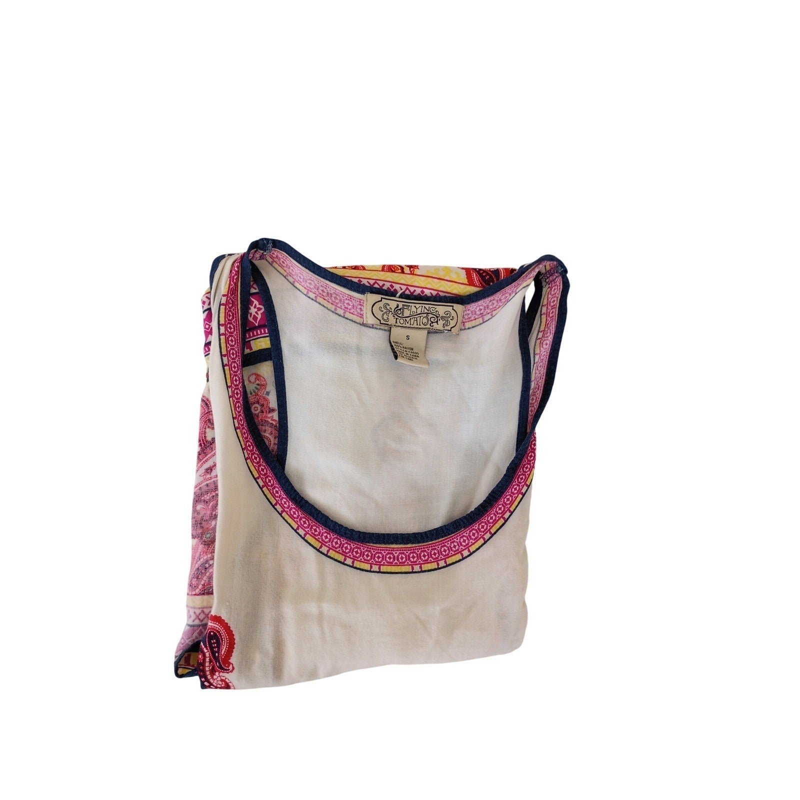 Flying Tomato Bohemian Tank Top S Paisley Print Sleeveless Sheer Lightweight