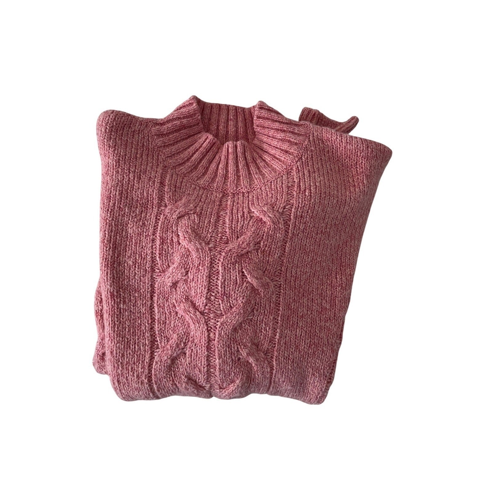 Pink Cable Knit Fisherman Sweater Cotton Blend Crew Neck Heritage Coastal S