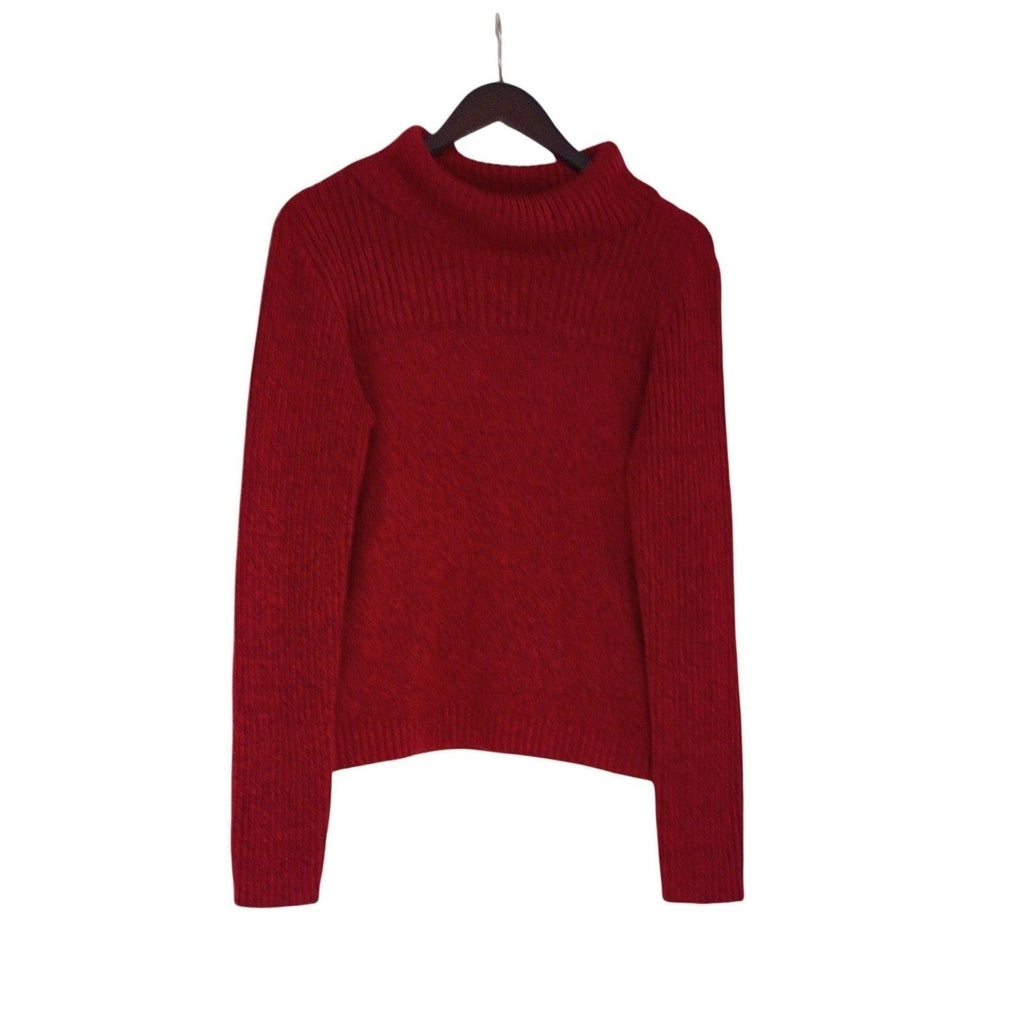 Crimson Red Ribbed Turtleneck Sweater Soft Cozy Knit Long Sleeve Medium