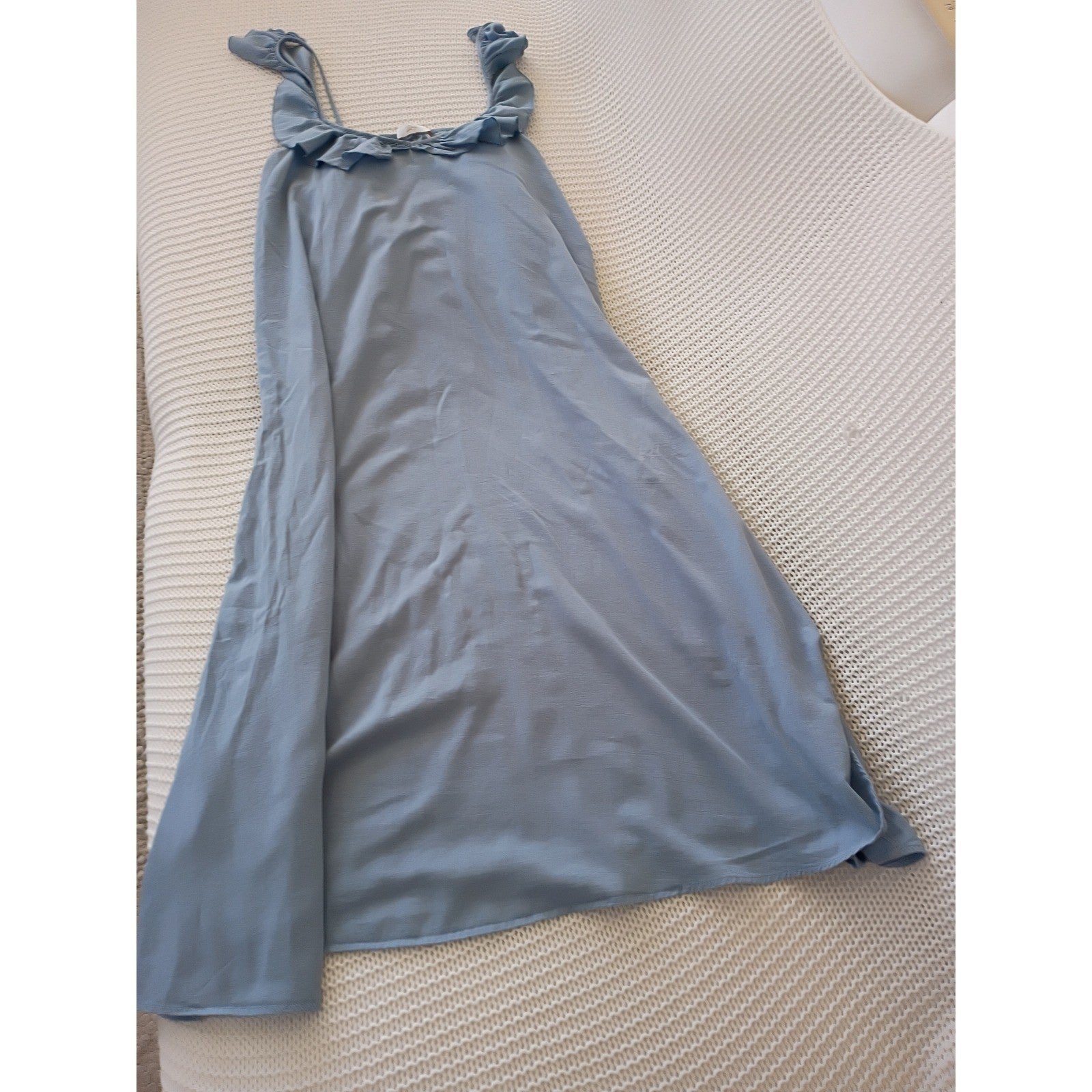 98% Cotton L/XL Maxi Dress ZEXXXY Blue Ruffle Strap Square Neck Slveless Coastal
