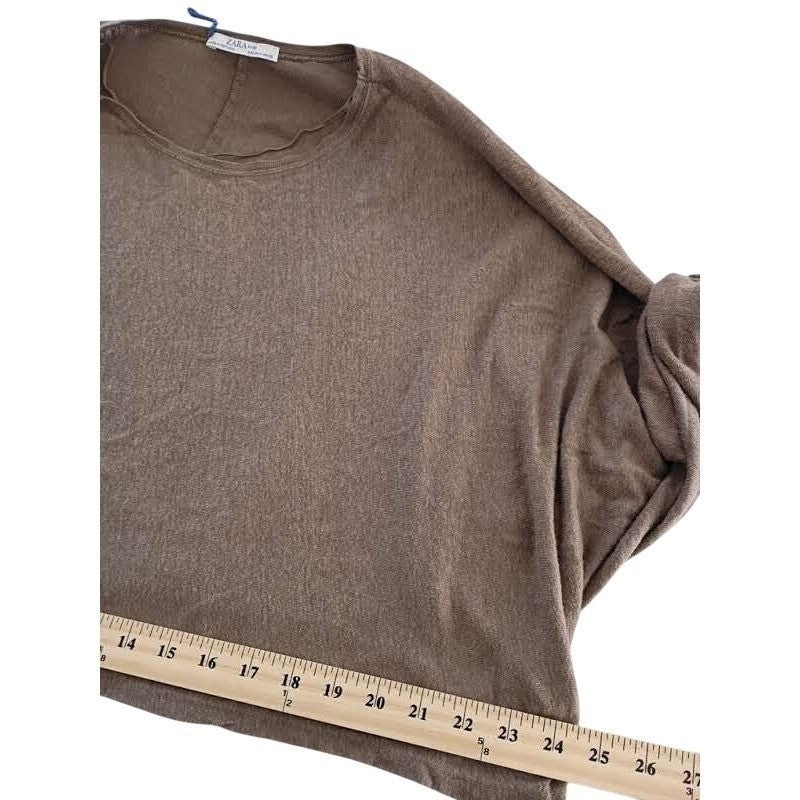 ZARA Basic Linen Blend Dolman Sleeve Cropped Sweater Brown Effortless S