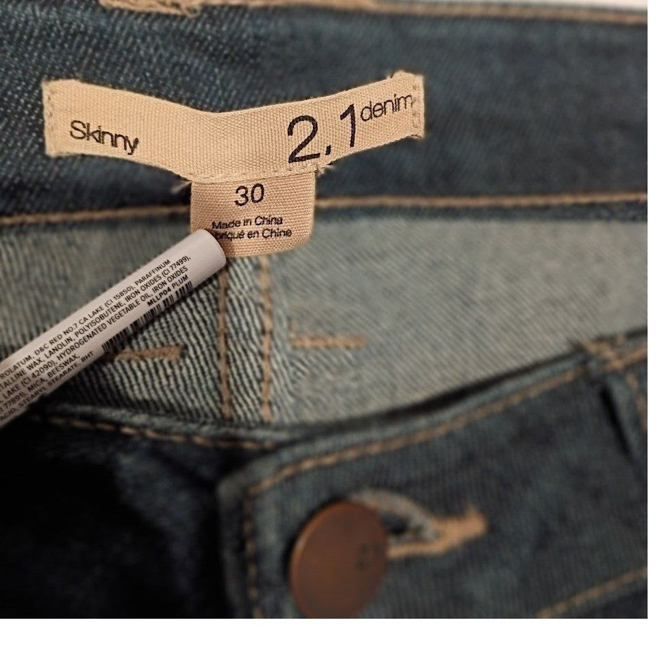 Y2K Moto Utility Skinny Jeans Dark Wash Embroidered Pocket 30x31 2.1 Denim