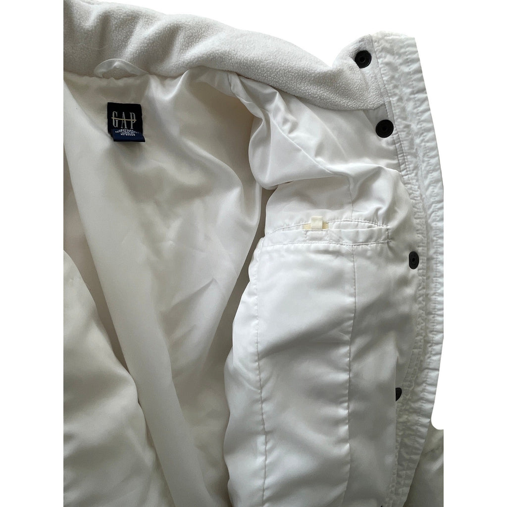 GAP Puffer Jacket White Down Quilted Fleece Lined Collar Full Zip Pockets M