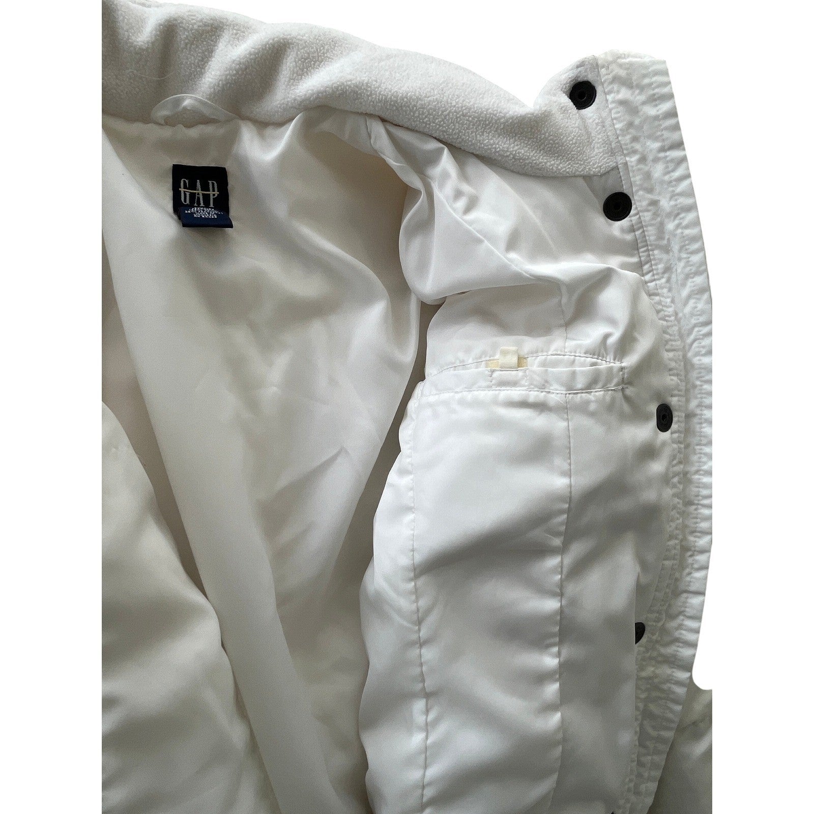 GAP Puffer Jacket White Down Quilted Fleece Lined Collar Full Zip Pockets M