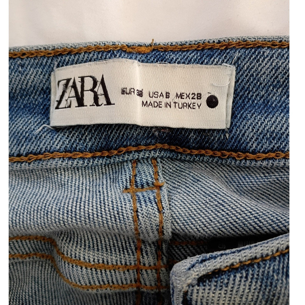 ZARA Women Blue Wash Denim Jeans Slim Fit Distressed Size 36