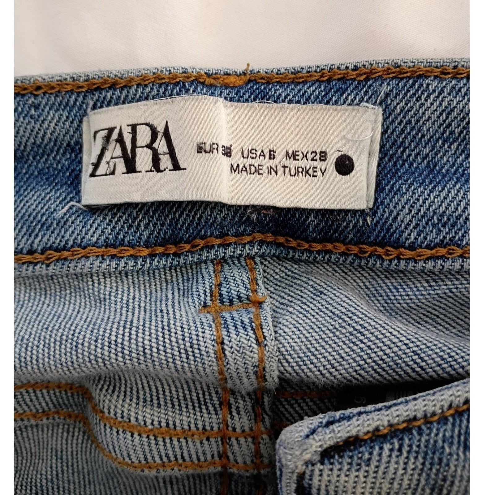 ZARA Women Blue Wash Denim Jeans Slim Fit Distressed Size 36