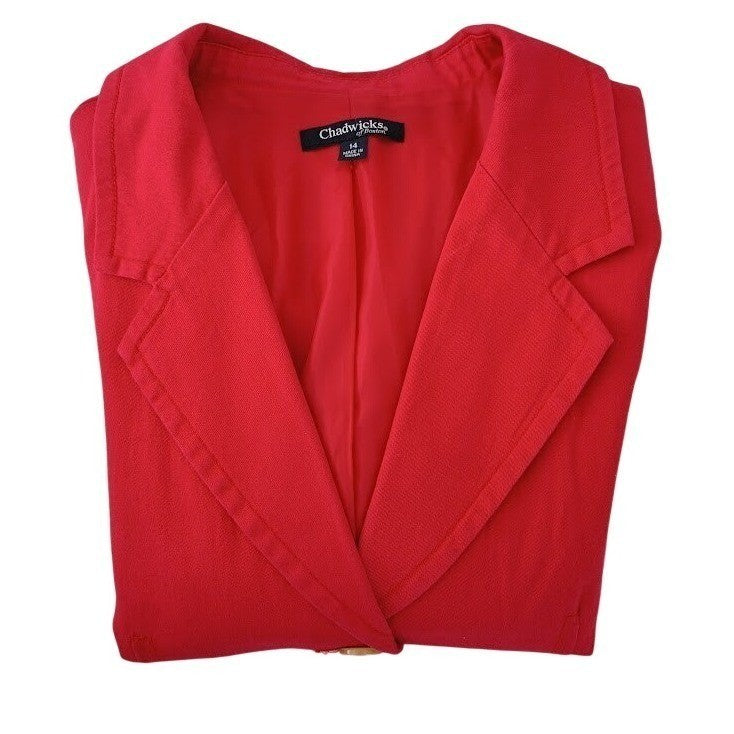 Red Cotton Blazer Tailored Career Jacket Size 14 NWOT Professional Chadwicks