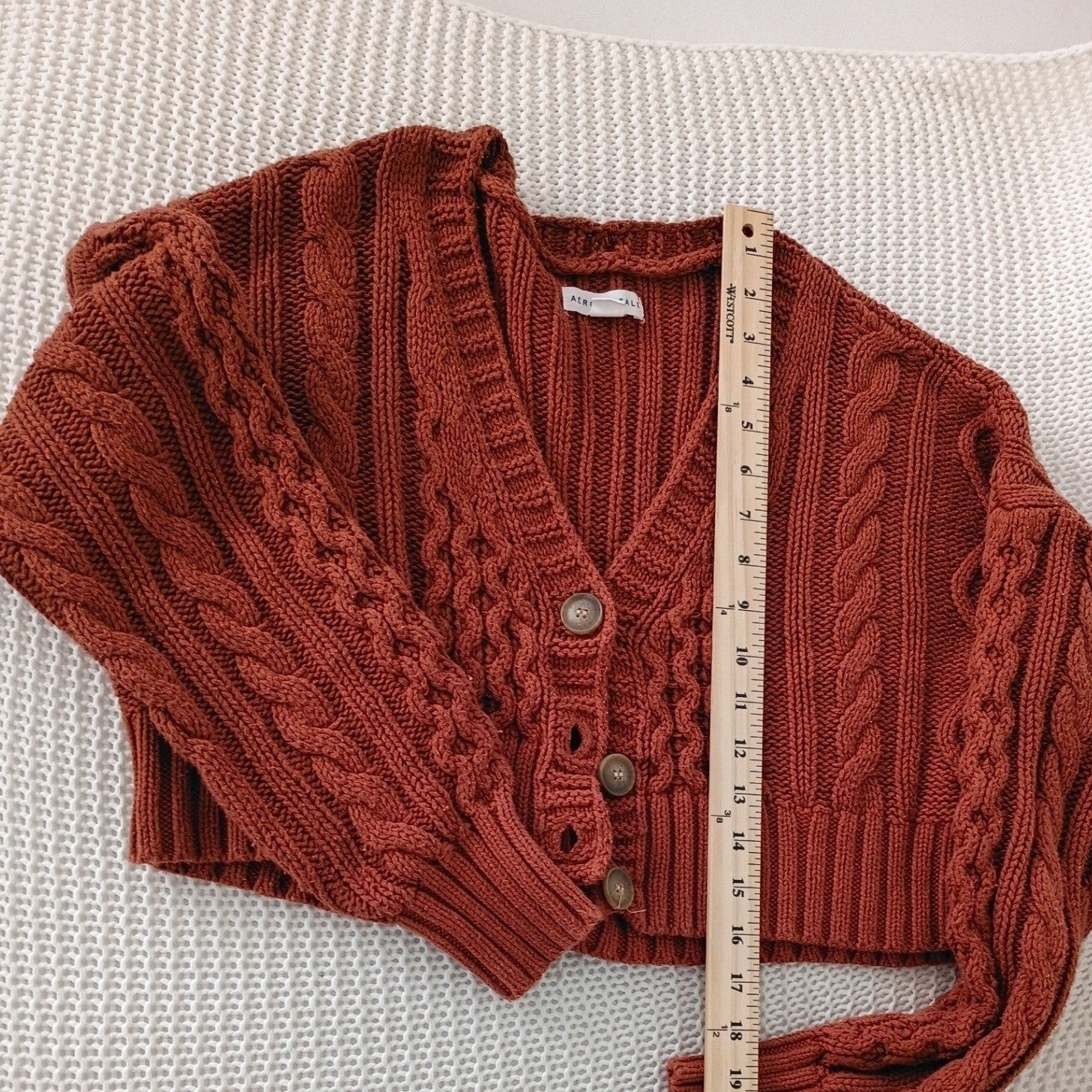 AEROPOSTALE Rust Cropped Cable Knit Cardigan Y2K Fairy Grunge Womens S