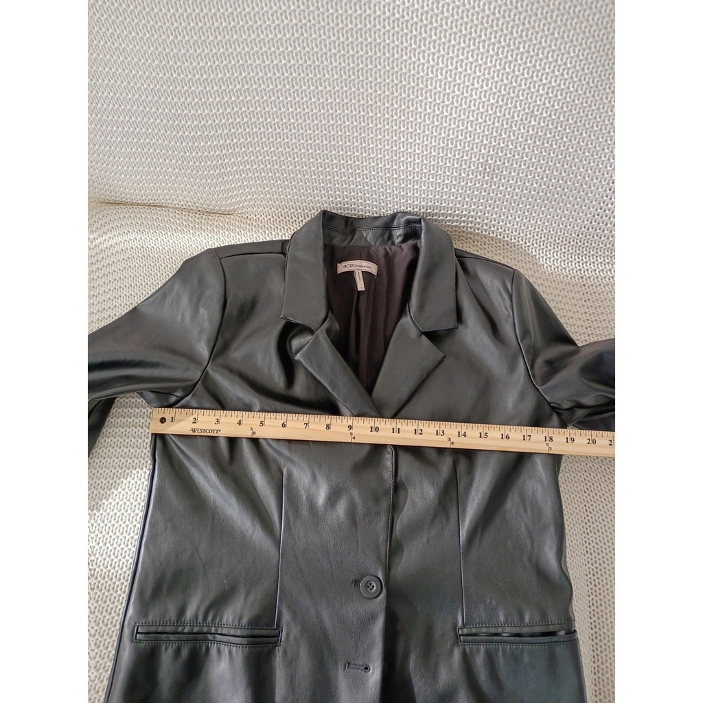 BCBGeneration Black Faux Leather Blazer Jacket S Small 38 Single Button Y2K Chic
