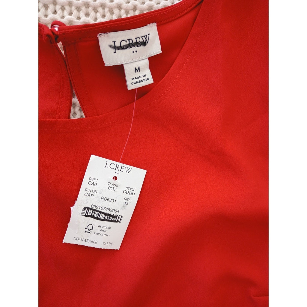 J.Crew NWT Red Short Sleeve Blouse Keyhole Back Top M Classic Minimalist $70