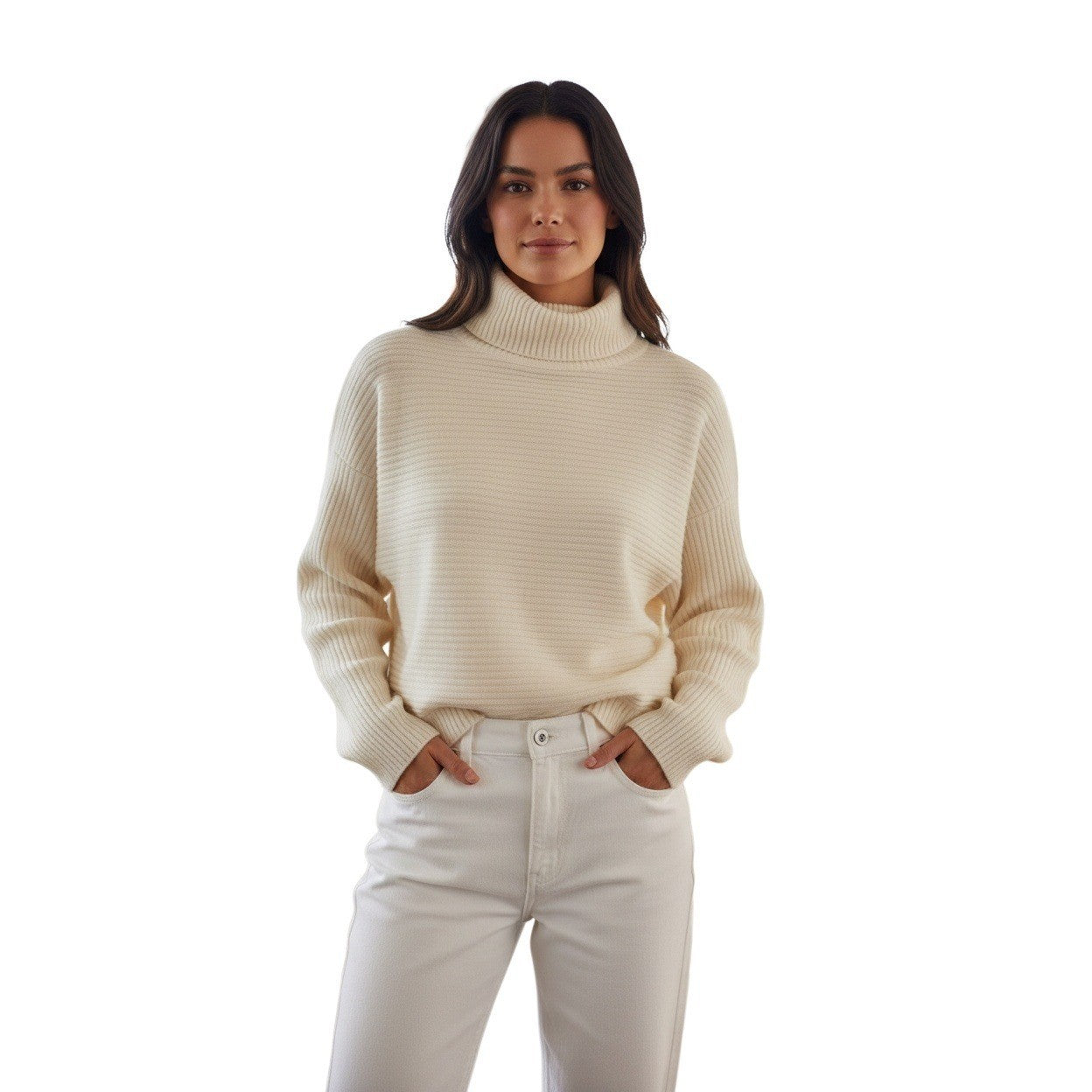 Cyrus Elegant Cream Ribbed Turtleneck Sweater Womens M Soft Knit MSRP 99.00