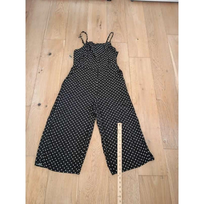 Classic Polka Dot Smocked Wide Leg Jumpsuit L Black White Sleeveless Retro Boho
