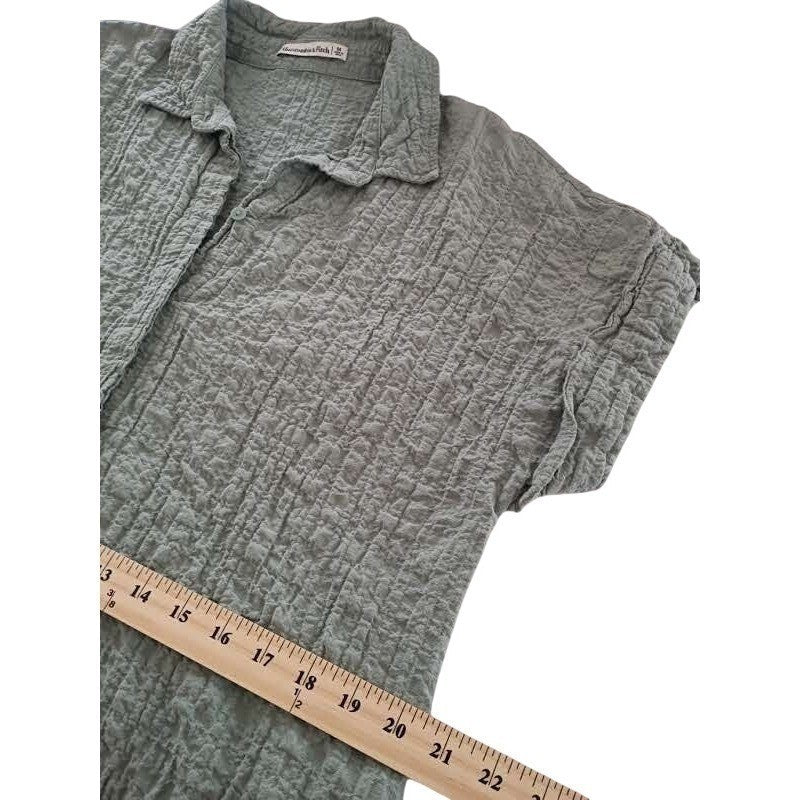 Abercrombie Boho Olive Green Textured Cotton Shirt Dress Medium Boho Coastal 34"