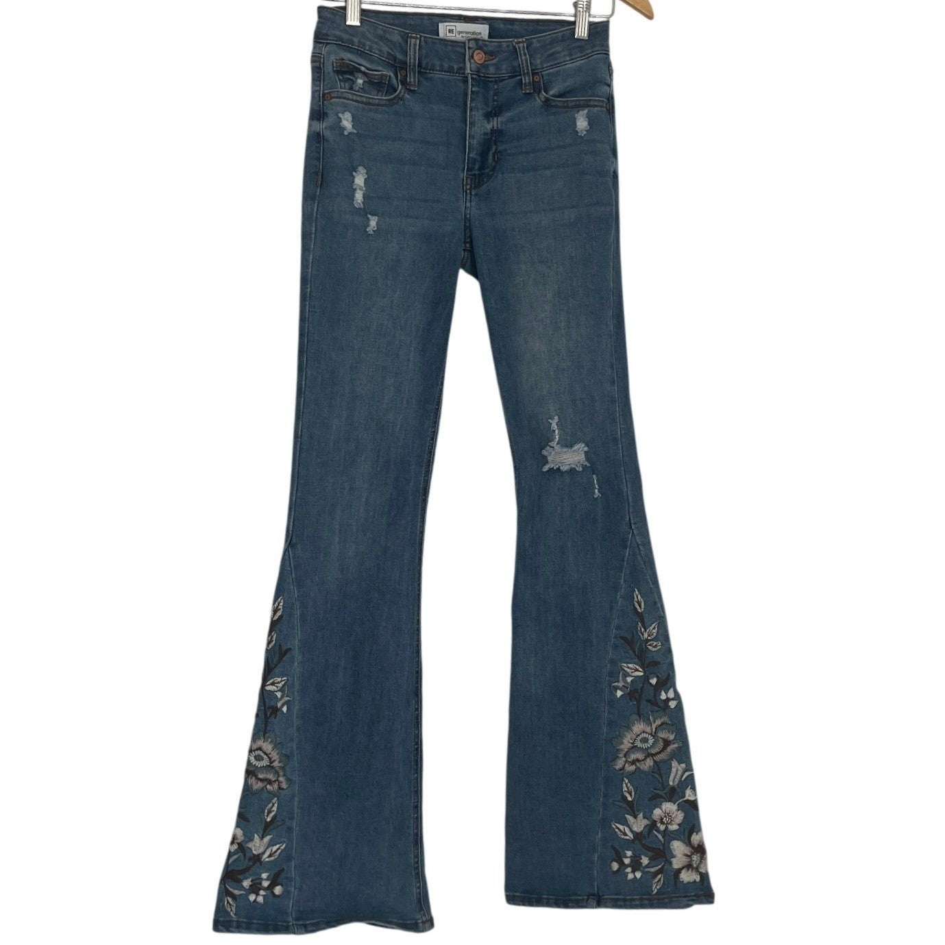 Celebrity Pink RE Generation Mid Rise Flare Jeans Floral Embroidered 26x30 Boho