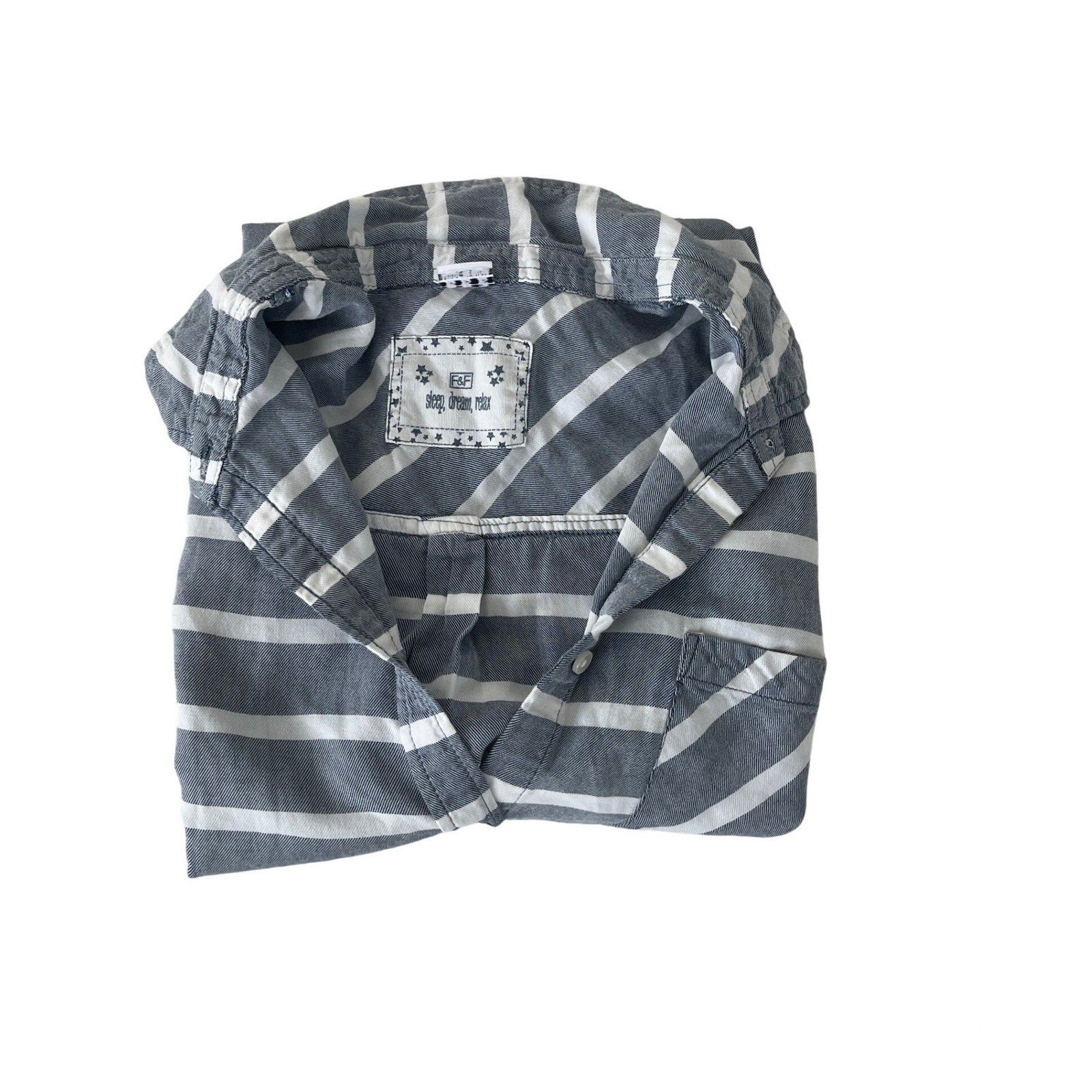 F&F 100% Cotton Sleep Dream Relax Blue White Stripe Button Up Shirt Tunic Fits S