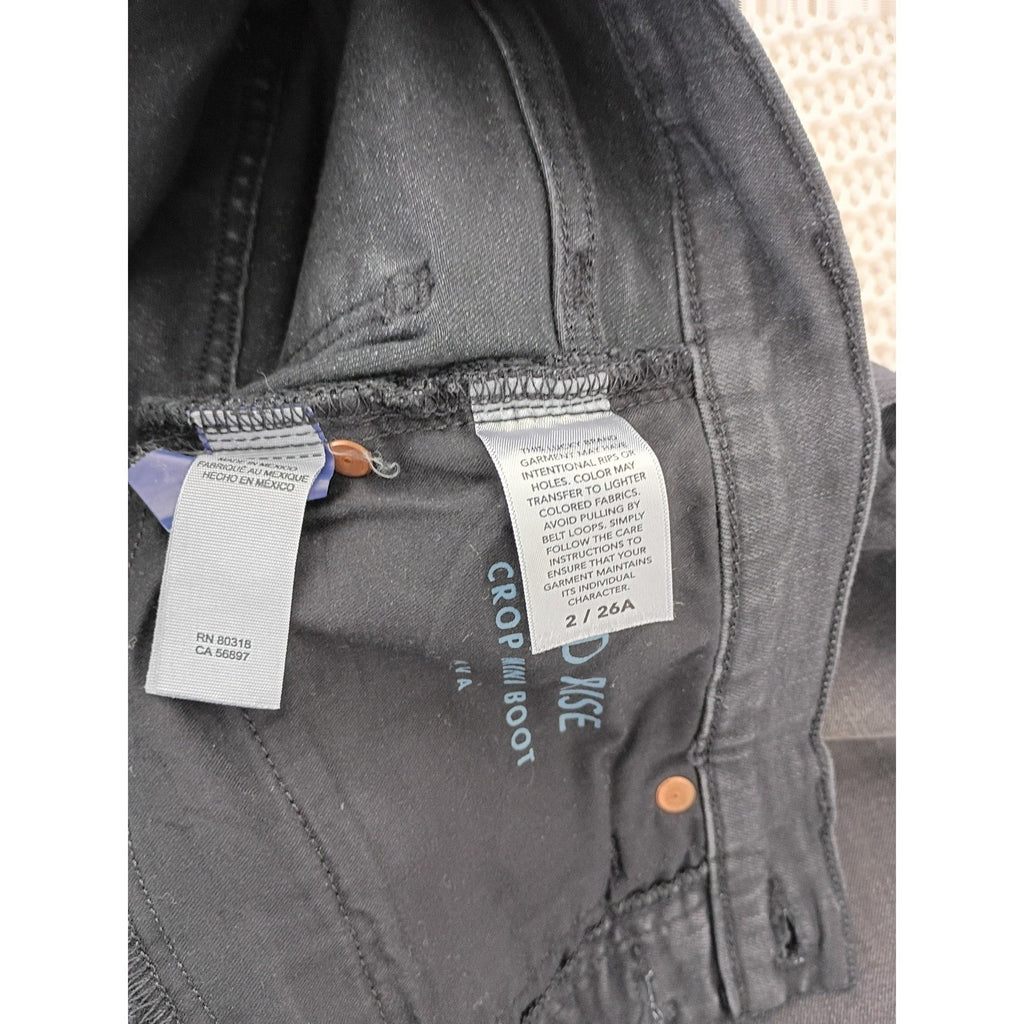 Lucky Brand Ava Mid Rise Crop Mini Boot Jeans Black Raw Hem  26x24 NWOT $99 MSRP
