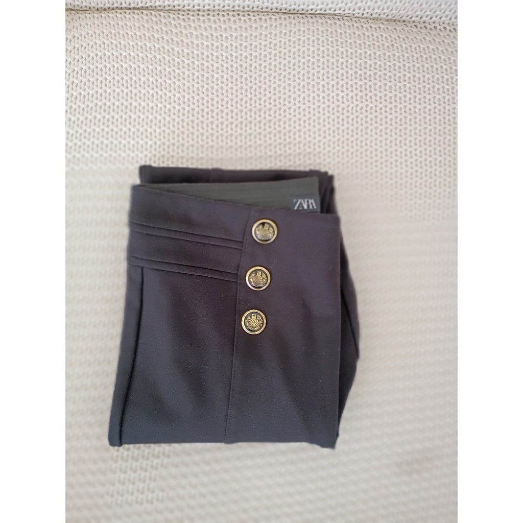 Zara Black Nautical Super High Waist Sailor Style Button Detail Pants M
