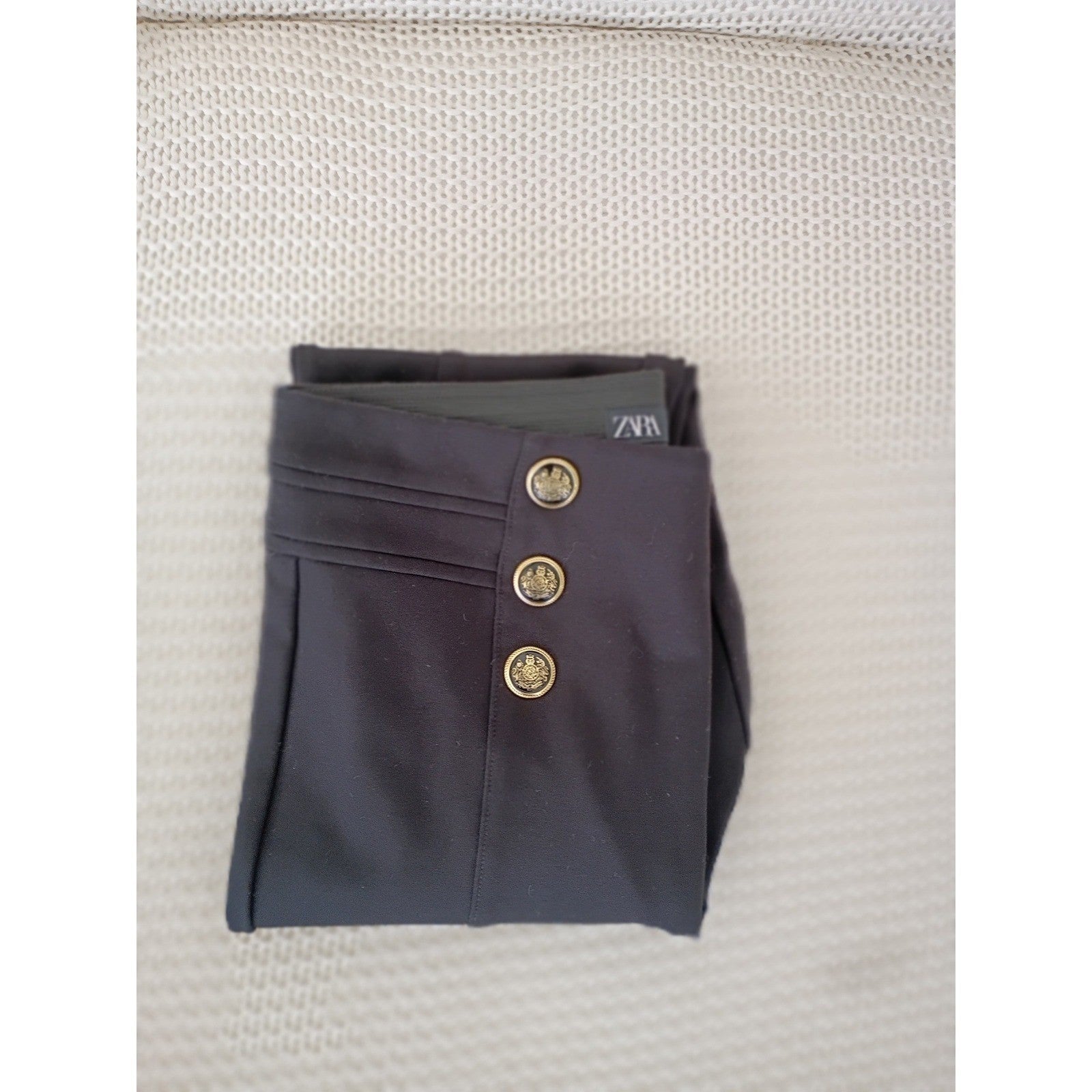 Zara Black Nautical Super High Waist Sailor Style Button Detail Pants M