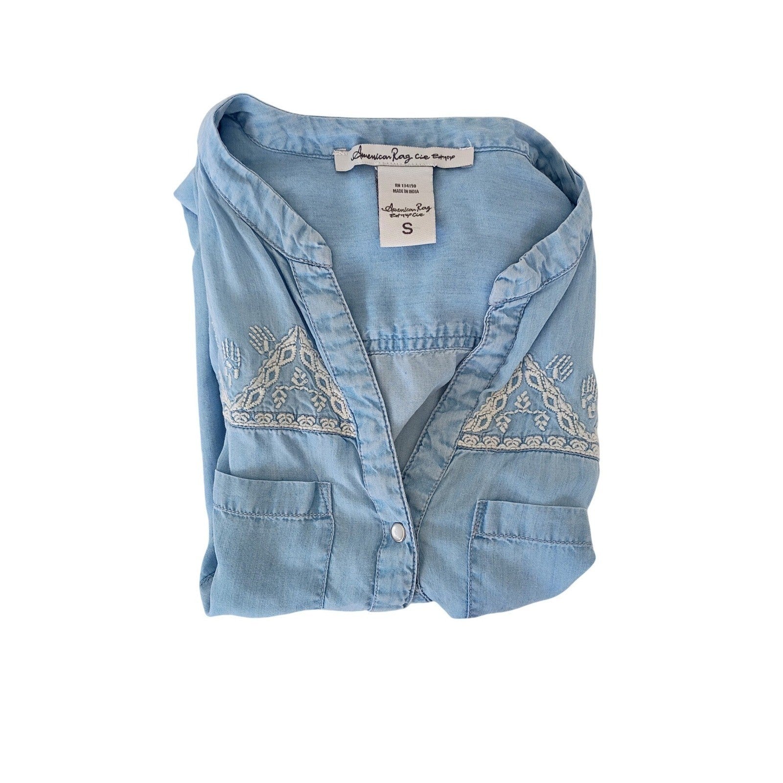 American Rag Cie Light Blue Chambray Embroidered Tunic Shirt Size Small