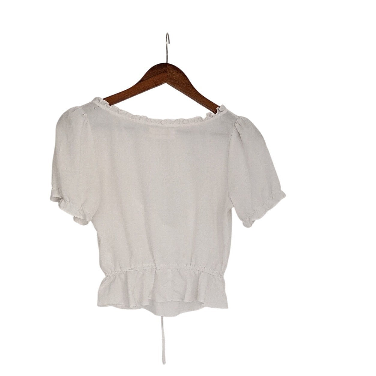 Urban Outfitters Coquette Ruffle Tie Front Puff Sleeve Crop Top White S