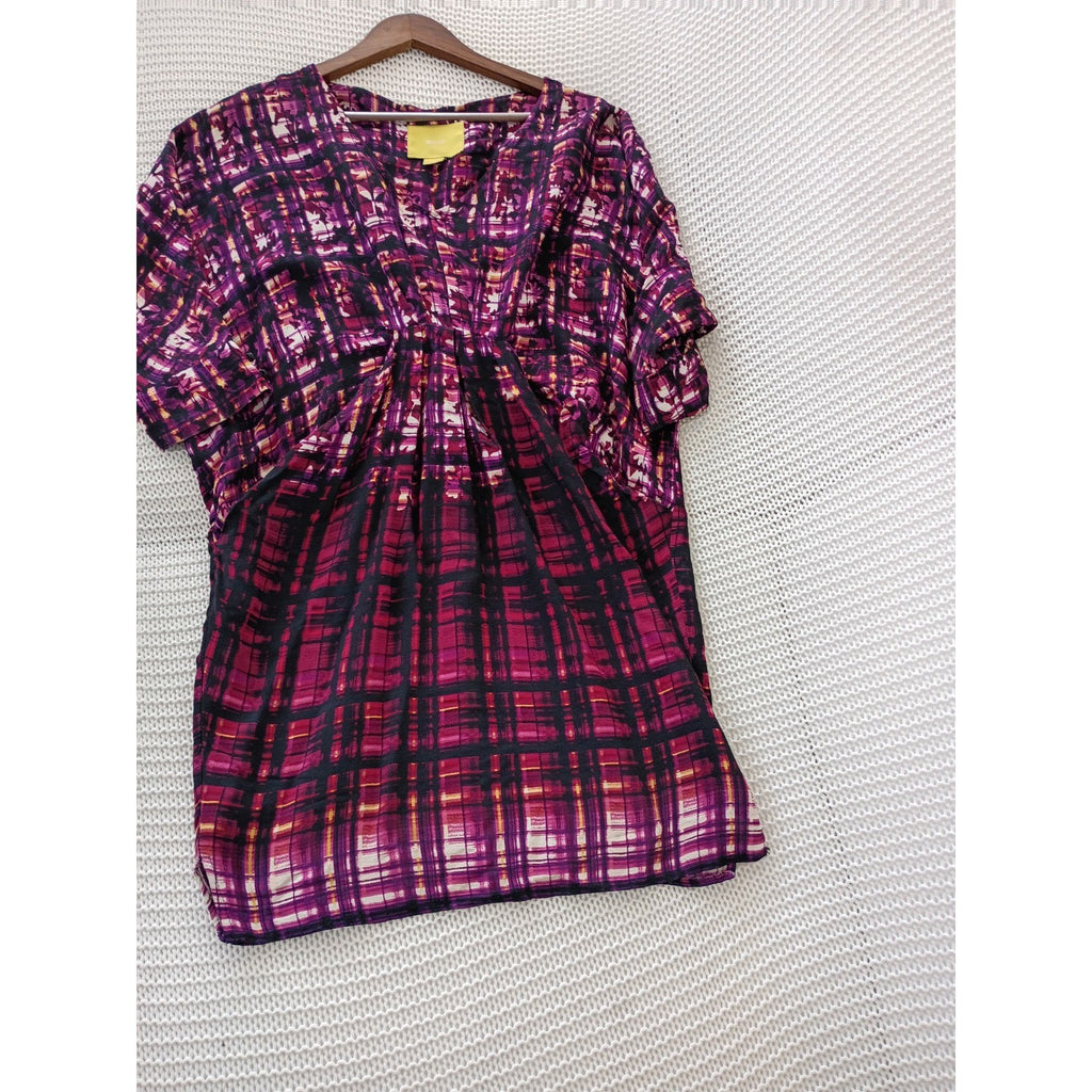 Maeve Anthropologie Purple Abstract Plaid Dolman Sleeve Dress S/M Boho Artsy
