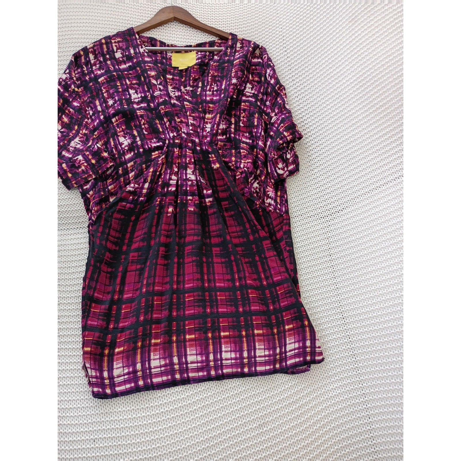 Maeve Anthropologie Purple Abstract Plaid Dolman Sleeve Dress S/M Boho Artsy