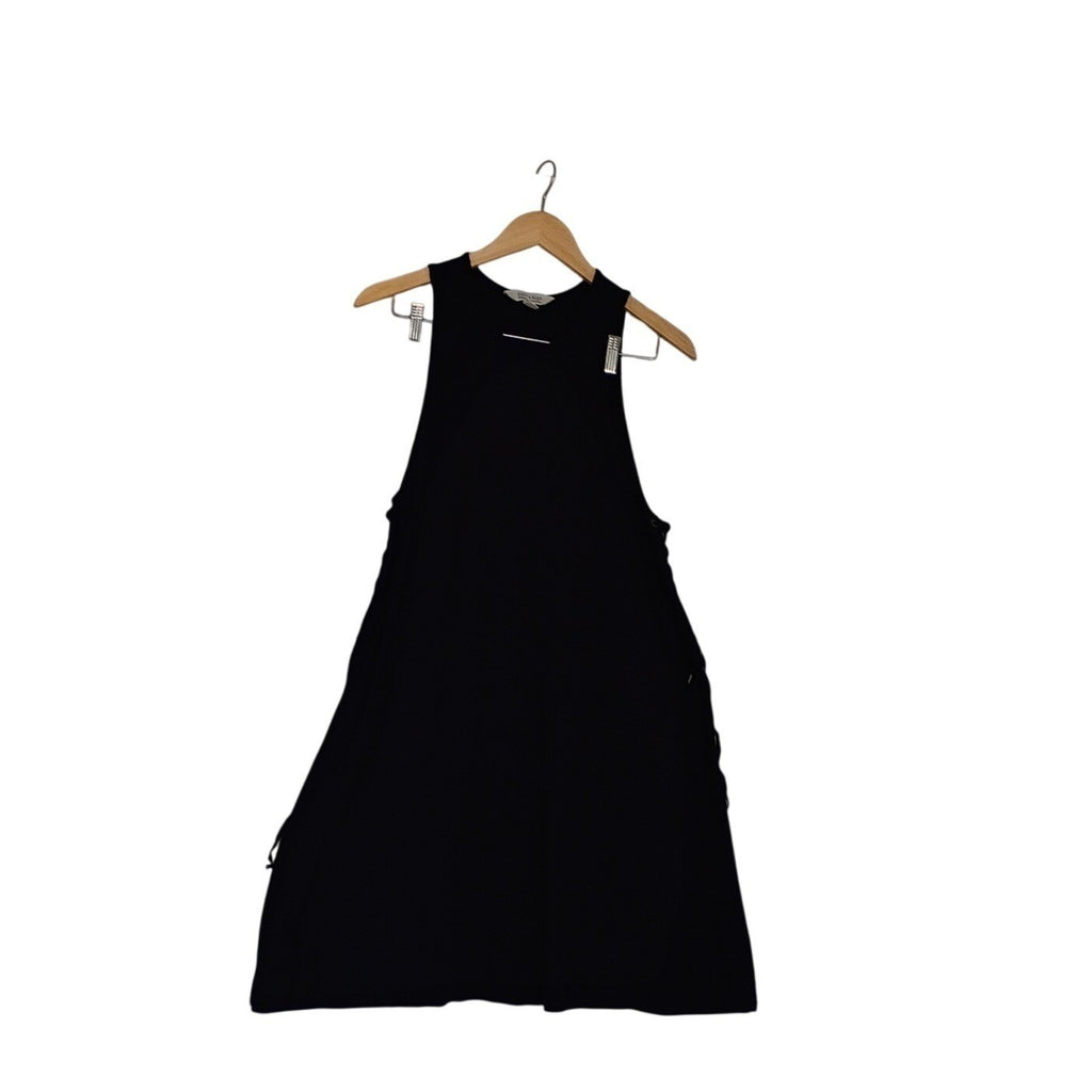 Black Sleeveless Trapeze Dress Minimalist Shift Midi Womens Size L