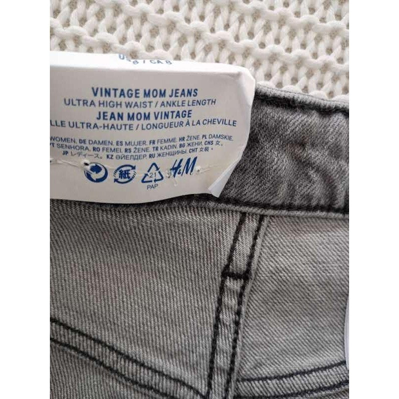 H&M  NWT Vintage Mom Jeans Gray Ultra High Waist Ankle Sz 8 29x27