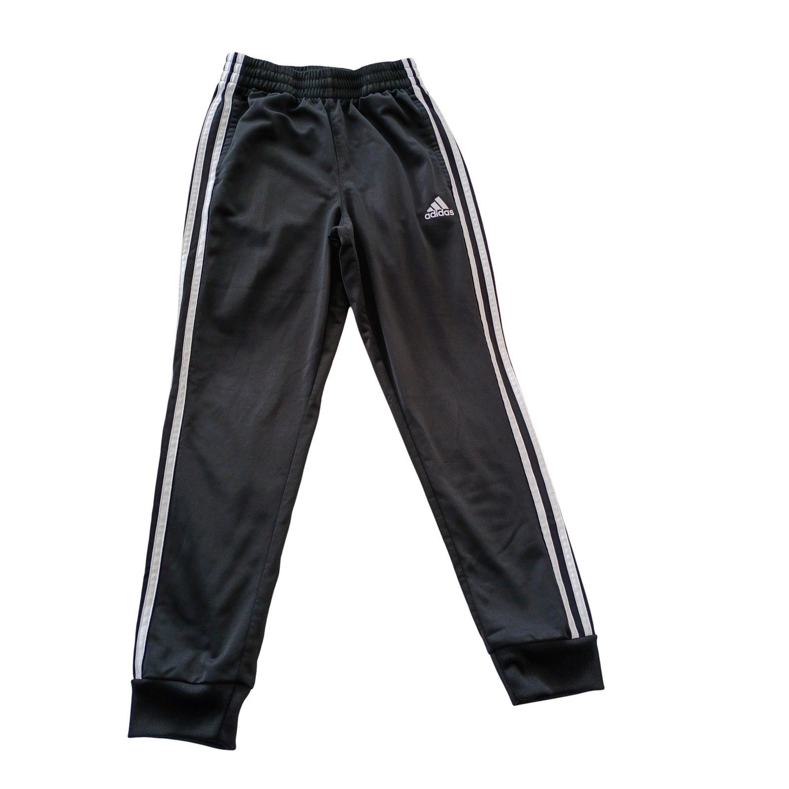 Adidas Youth 10/12 Track Pants Black White 3 Stripe Joggers Fits Women Petite S