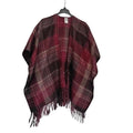Woolrich Green Label Plaid Wrap Shawl Burgundy Wine Fringed One Size Poncho