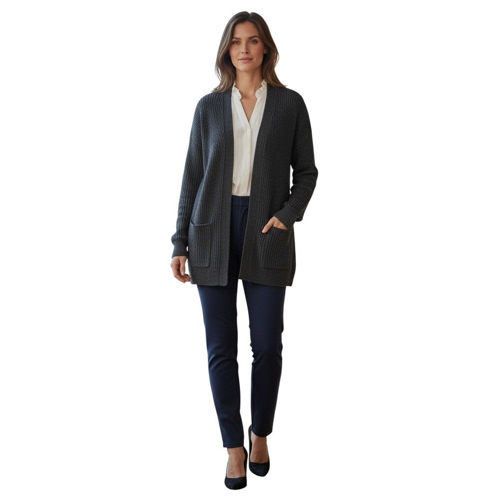Madewell Charcoal Ribbed Knit Open Front Cotton Cardigan Sweater Womens Fits S/M