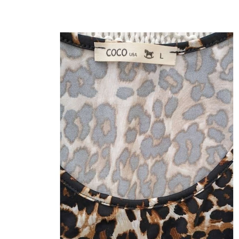 Coco USA Leopard Print Skater Dress Fit & Flare Black Sleeveless L Fits M Boho