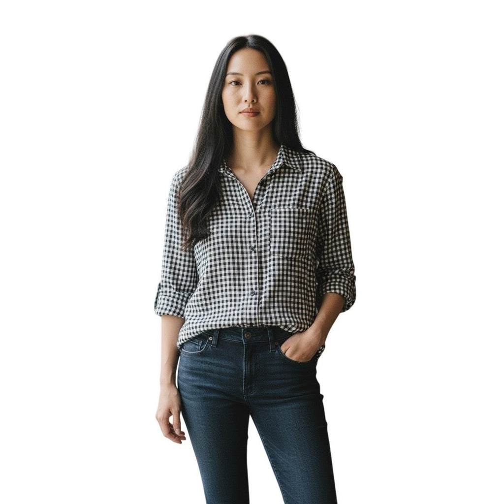 GAP Check Boyfriend Shirt Navy White Cotton Preppy Tailored M NWOT