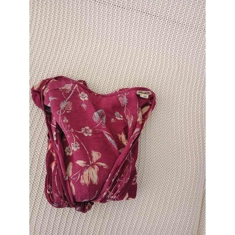 Billabong Berry Pink Floral Tie Front Crop Top S Small V-Neck Boho Surfer Beach