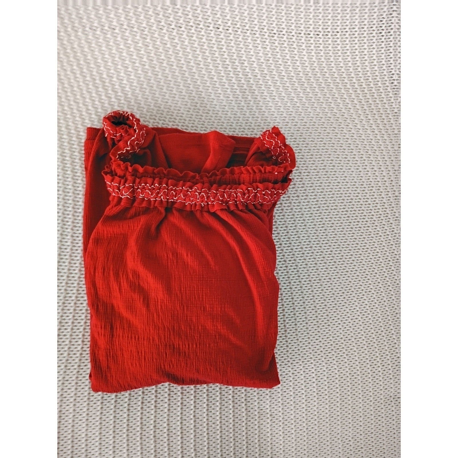 Max Studio Ruby Red Smocked Peasant Top XL Soft Boho Romantic Folk Embroidered