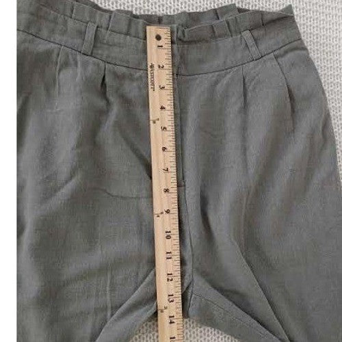HAVE Los Angeles Linen Blend High Waisted Pleated Trousers Olive Green Sz Mx27