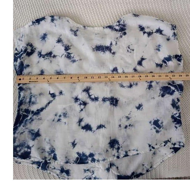 Rachel Zoe 100% Linen Blue White Tie Dye Boxy Short Sleeve Blouse Large  NWOT