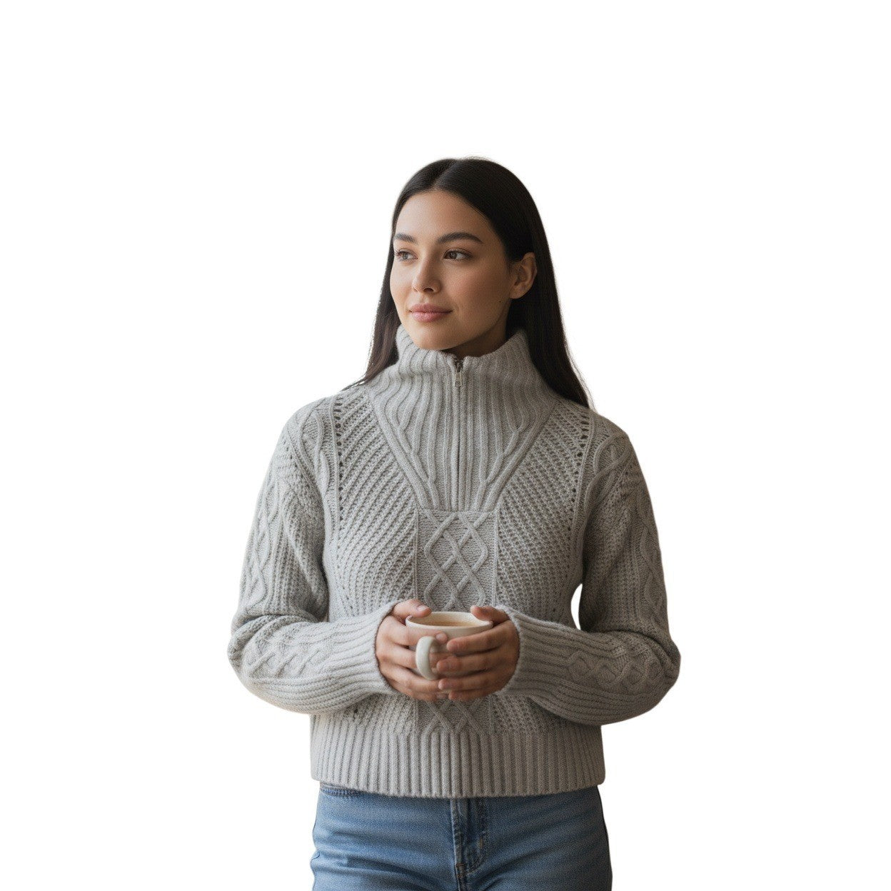Sincerely Jules NWT Cable Knit Quarter Zip Cozy Cropped Sweater S Preppy Y2K