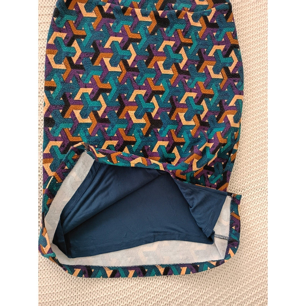 Maeve Anthropologie Geometric Optical Illusion Pencil Skirt Teal Purple Cotton S
